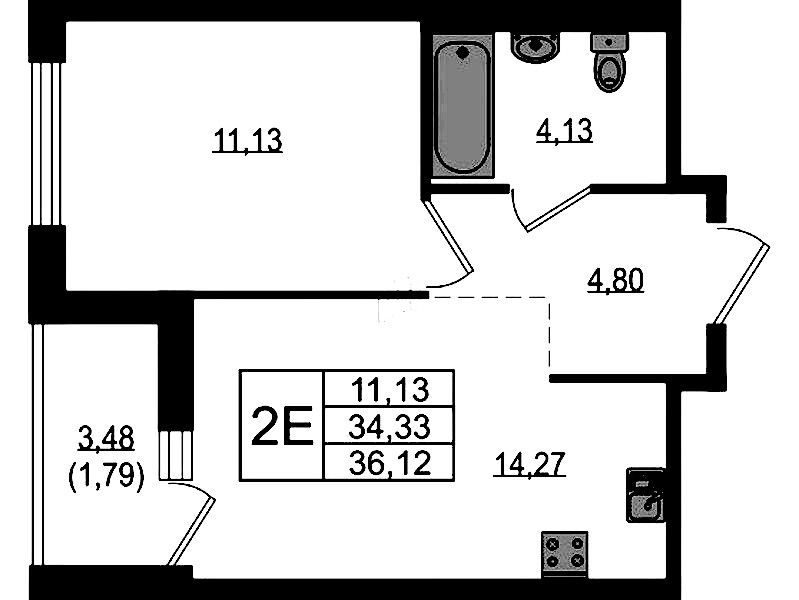 1-комнатная квартира 36.12 м², 22/23 эт., ЖК «Южная Нева»